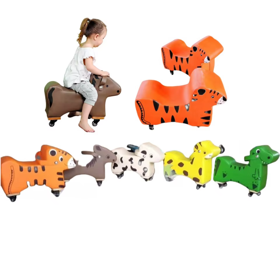 weiches-spieltier-rocker-5.png Cute Tiger Cow Horse Animal Rider für Kinder spielen mit Roller Wheel Rocking Soft Play Rocker